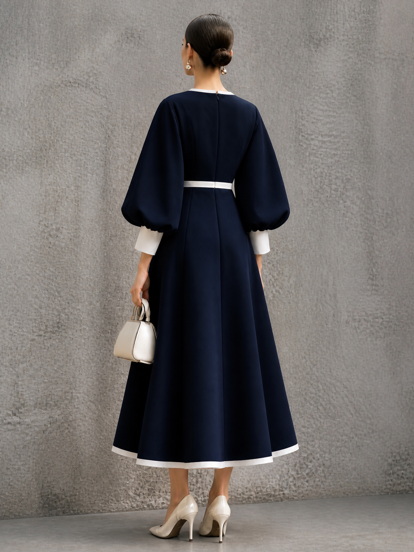 Romy Colorblock Puff Sleeve – Women's Maxi Dress in Blue