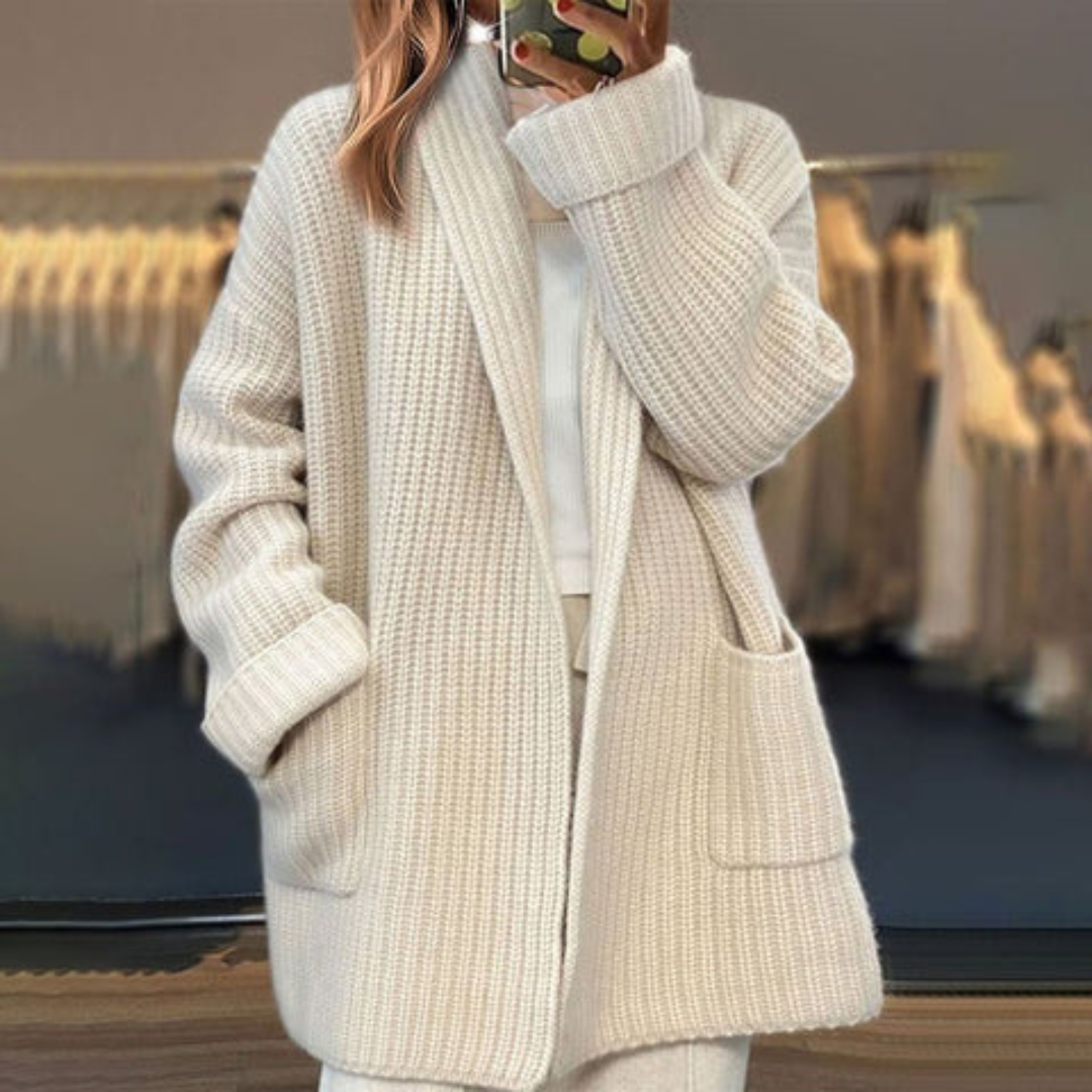 Aveline Ribbed Oversized in Beige – Women's Cardigan