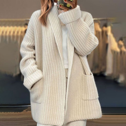 Aveline Ribbed Oversized in Beige – Women's Cardigan