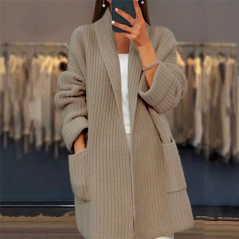 Aveline Ribbed Oversized in Beige – Women's Cardigan