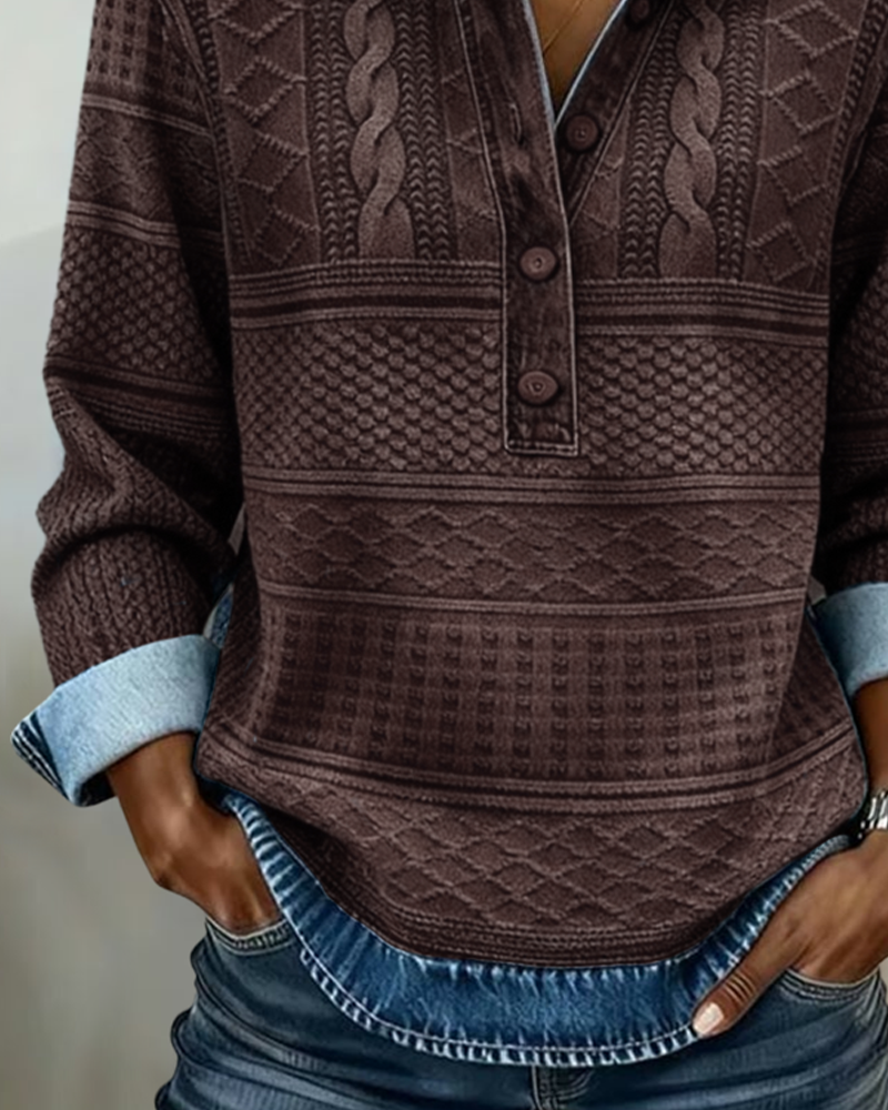 Dolores Half-Button Collar in Blue – Women’s Sweater