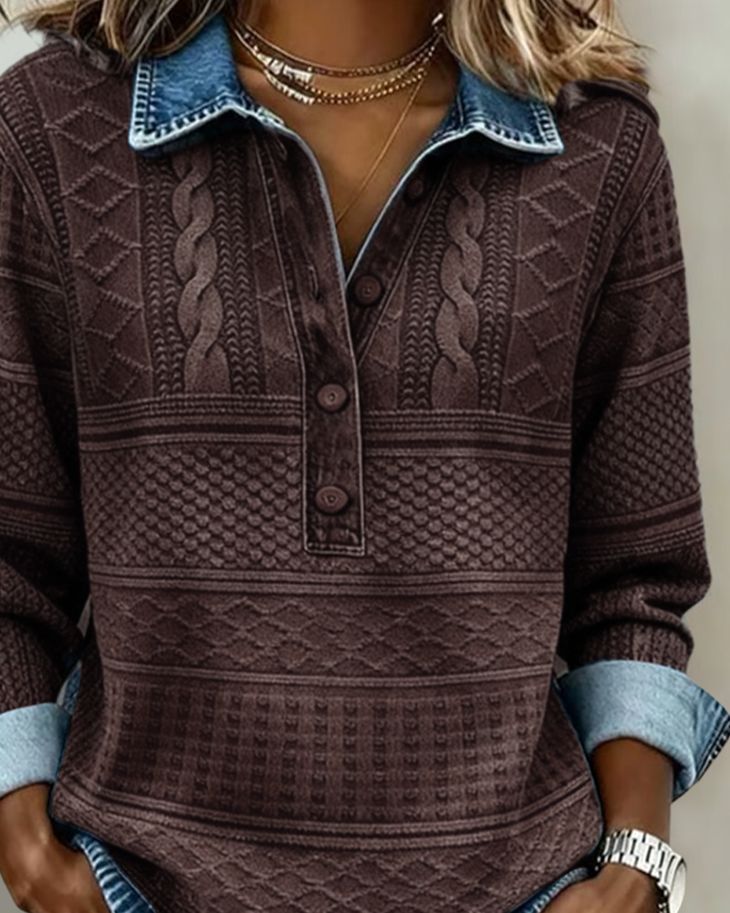 Dolores Half-Button Collar in Blue – Women’s Sweater