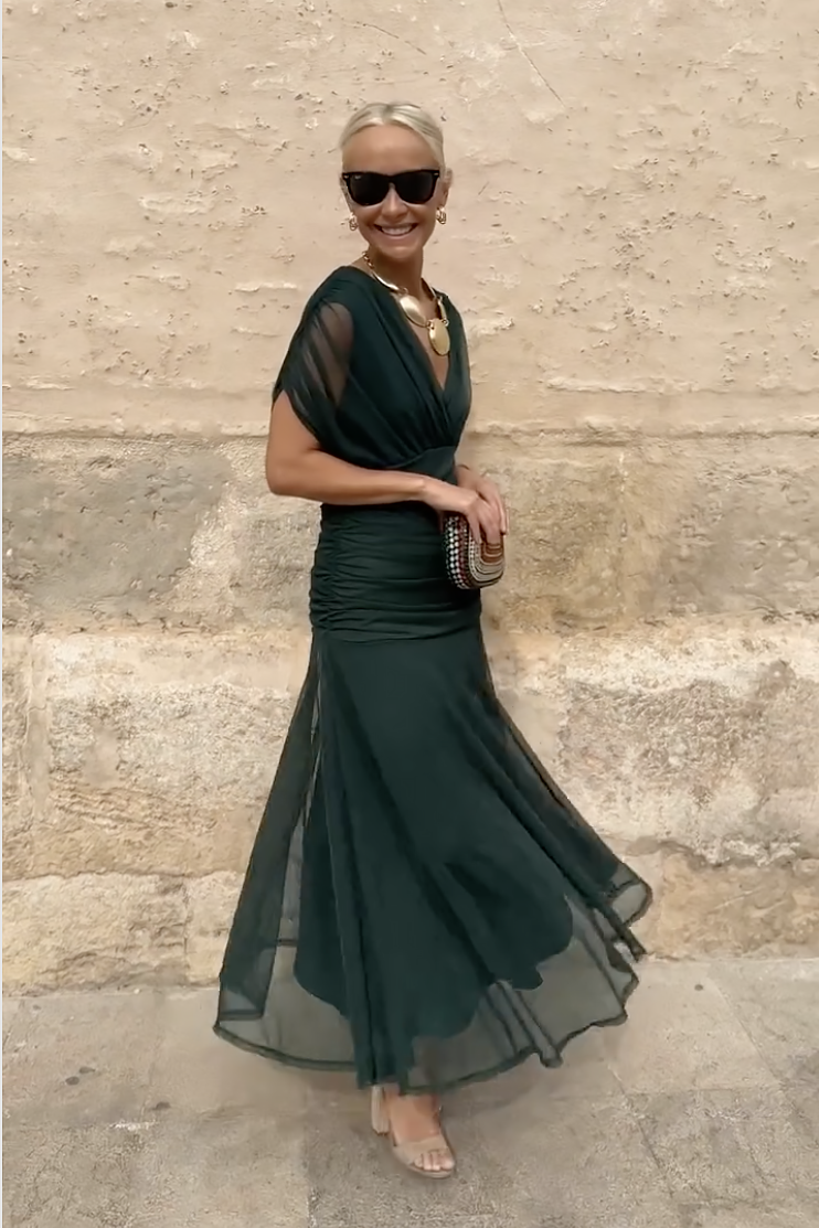 Rosalind | Draped V-Neck Ruched Maxi Dress — Velouze