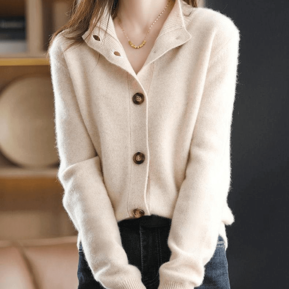Saar Open Front Soft Knit – Women's Cardigan in Beige