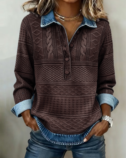 Dolores Half-Button Collar in Blue – Women’s Sweater