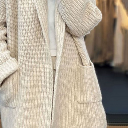 Aveline Ribbed Oversized in Beige – Women's Cardigan