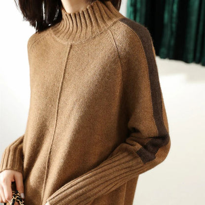 Celestine Ribbed Oversized Knit – Women's Midi Dress in Cognac Brown