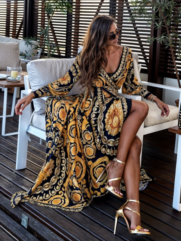 Cordelia | Golden Print Boho Maxi — Velouze
