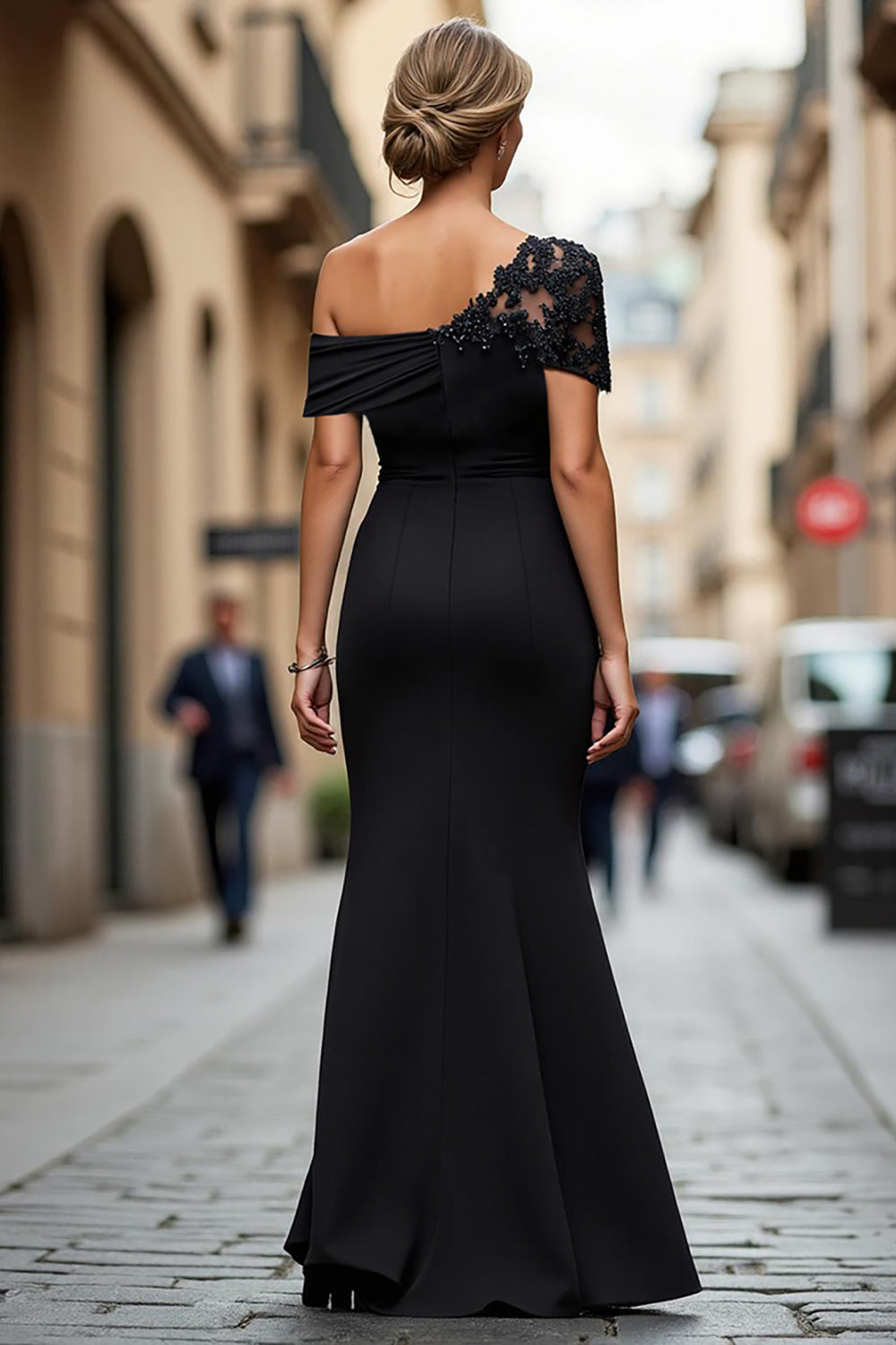 Wilhelmina One-Shoulder Sheath in Dark Green – Women's Gown Dress