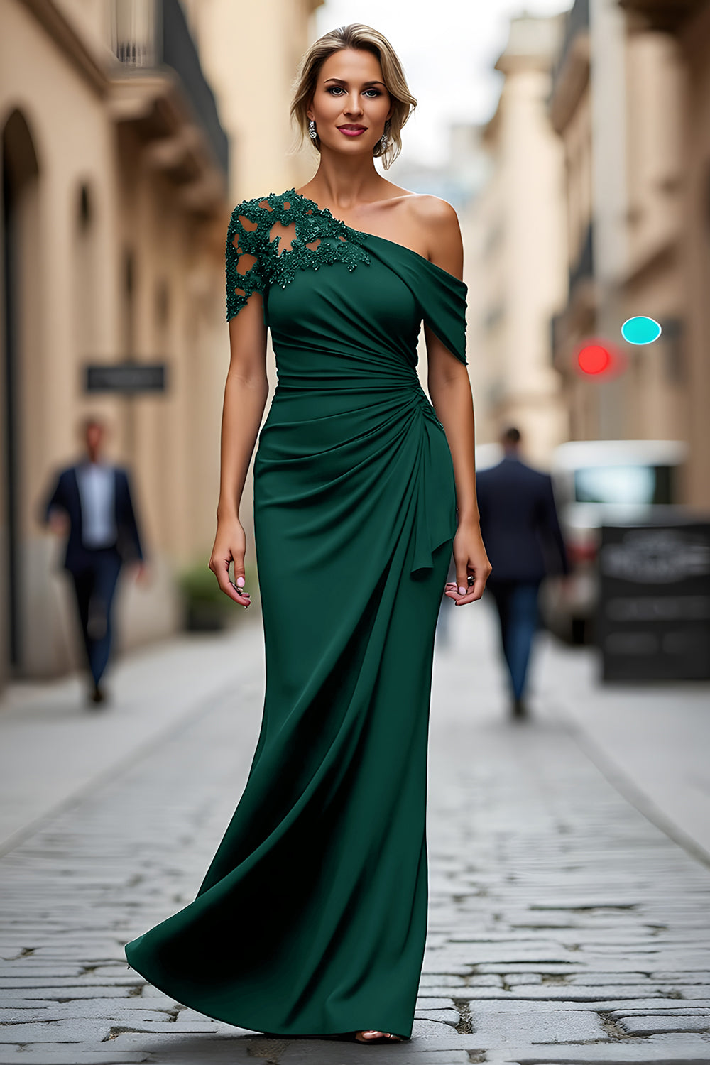 Wilhelmina One-Shoulder Sheath in Dark Navy – Women's Gown Dress