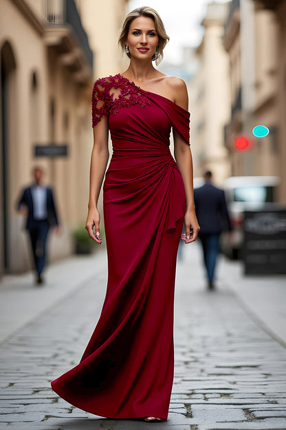 Wilhelmina One-Shoulder Sheath in Plum – Women's Gown Dress