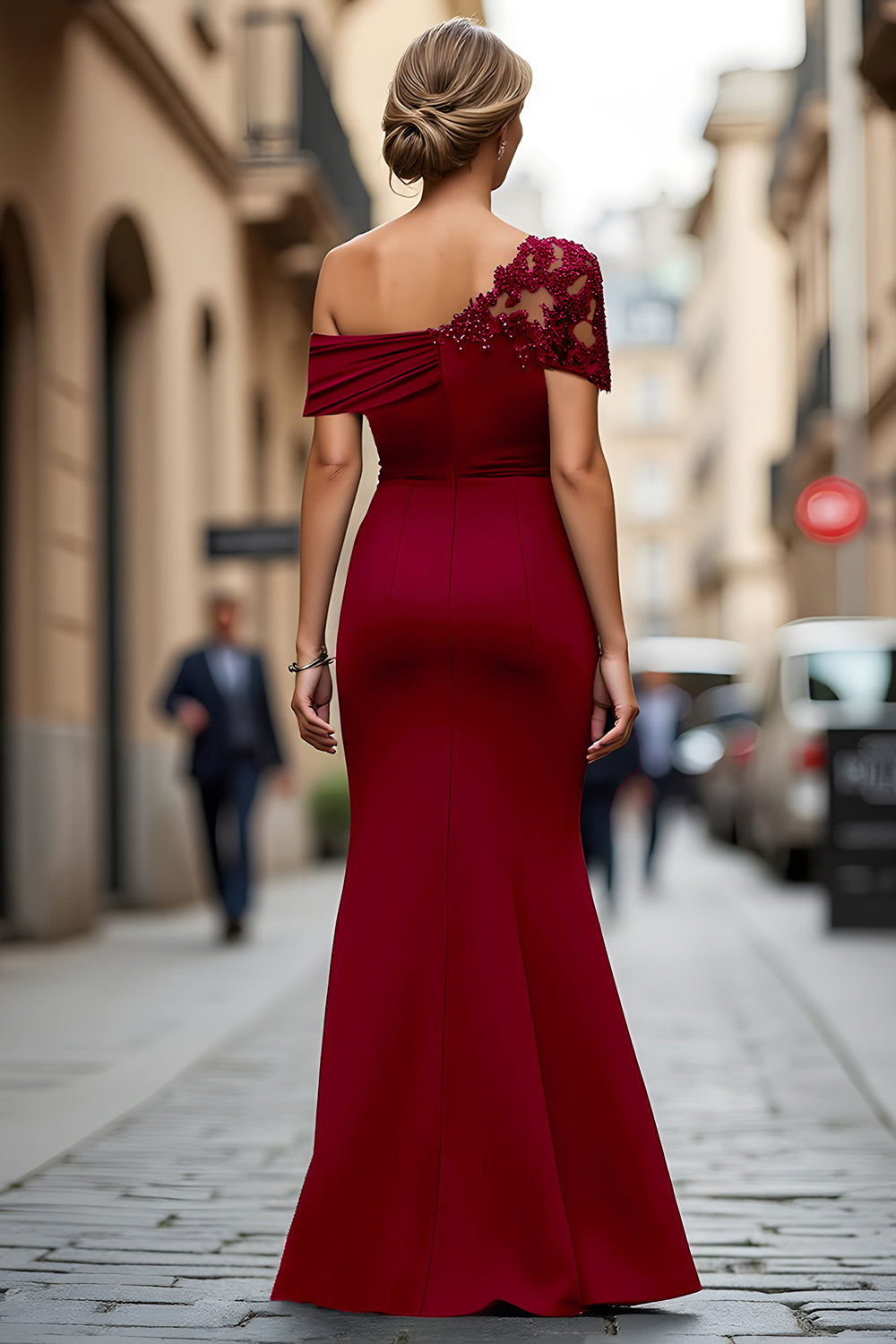 Wilhelmina One-Shoulder Sheath in Brown – Women's Gown Dress