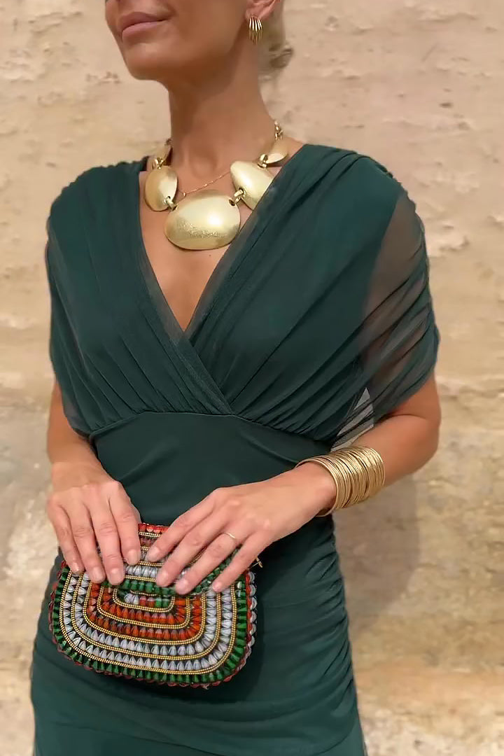 Rosalind | Draped V-Neck Ruched Maxi Dress — Velouze