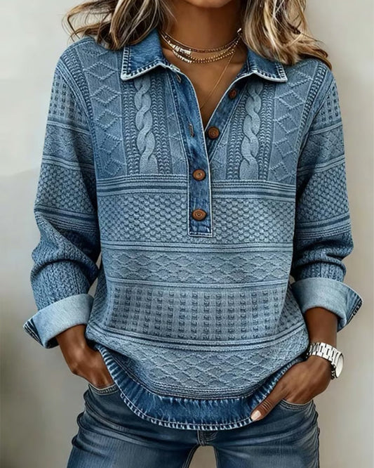 Dolores Half-Button Collar – Women’s Sweater in Blue