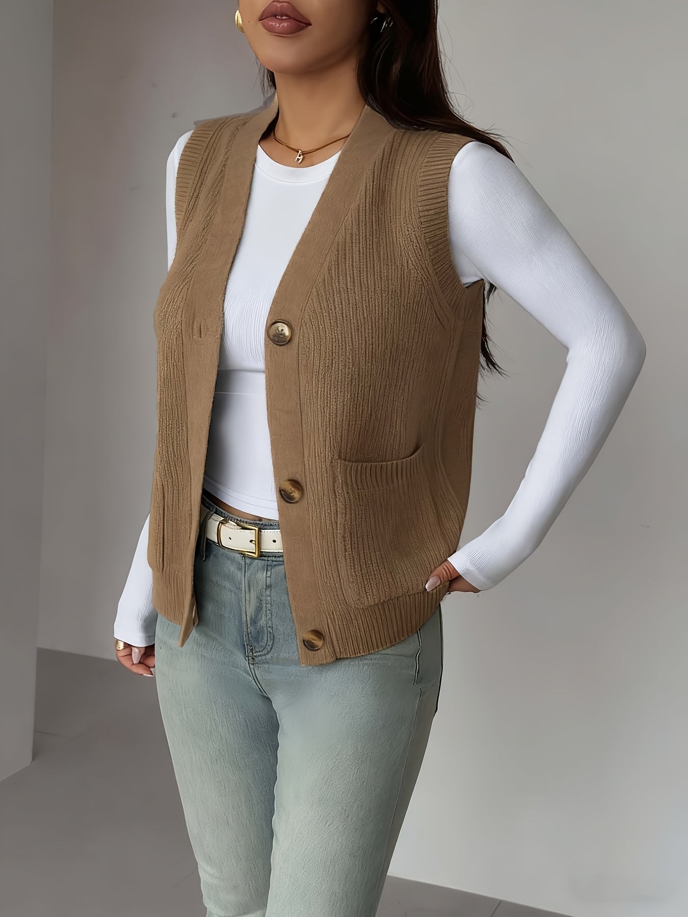 Perpetua sweater vest in yellowish-brown