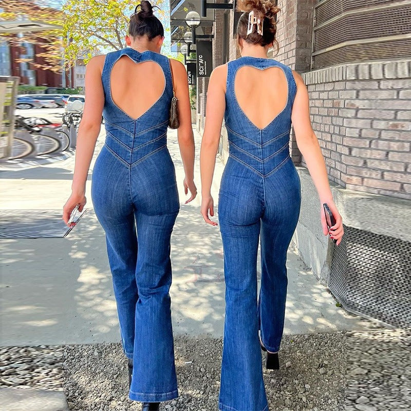 Vivienne | Women’s Sleeveless Flared-Leg Denim Jumpsuit | Elegant One-Piece Ensemble