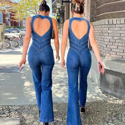 Vivienne | Women’s Sleeveless Flared-Leg Denim Jumpsuit | Elegant One-Piece Ensemble
