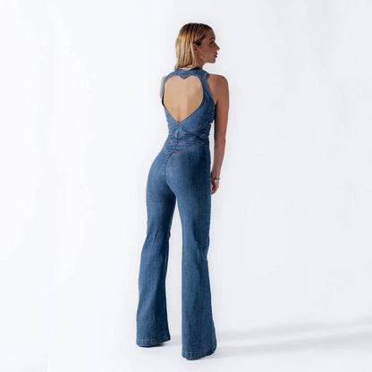 Vivienne | Women’s Sleeveless Flared-Leg Denim Jumpsuit | Elegant One-Piece Ensemble