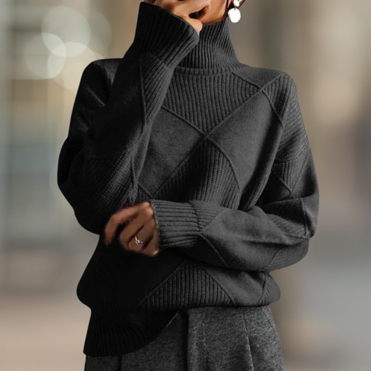 Saskia Ribbed Knit Turtleneck – Women's Sweater in Slate Grey
