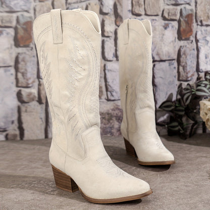 Bold Elegance Women's Cowboy Boots | Suede, Block Heel 7