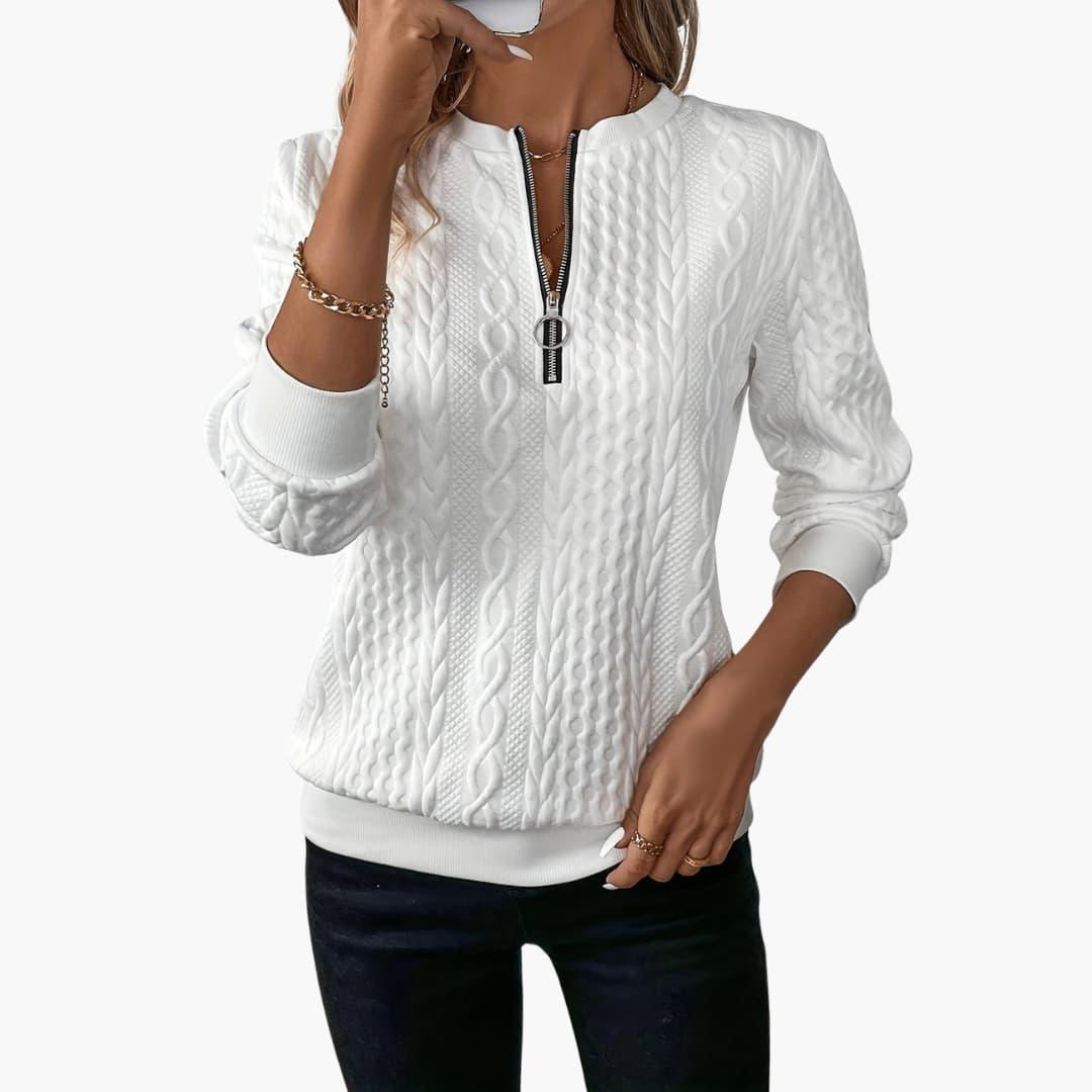Cable Knit Women's Pullover Sweater | Front Zipper, Long Sleeve 0