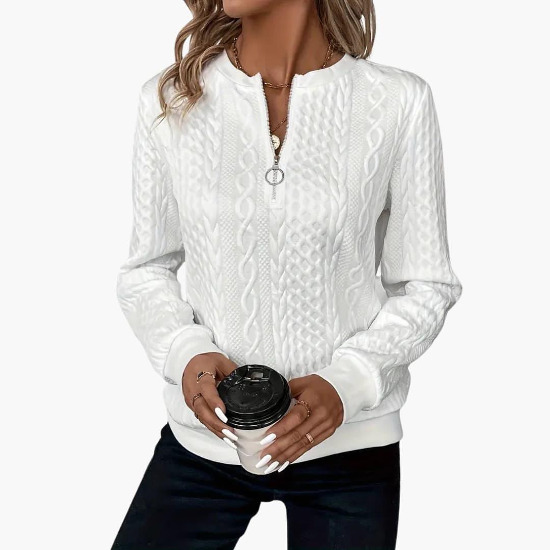 Cable Knit Women's Pullover Sweater | Front Zipper, Long Sleeve 1
