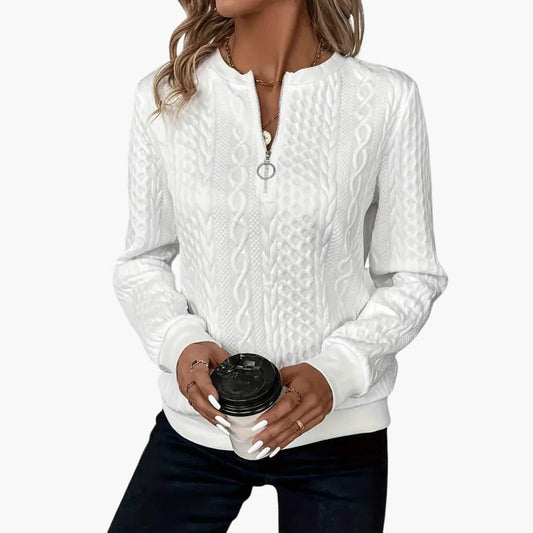 Cable Knit Women's Pullover Sweater | Front Zipper, Long Sleeve 1