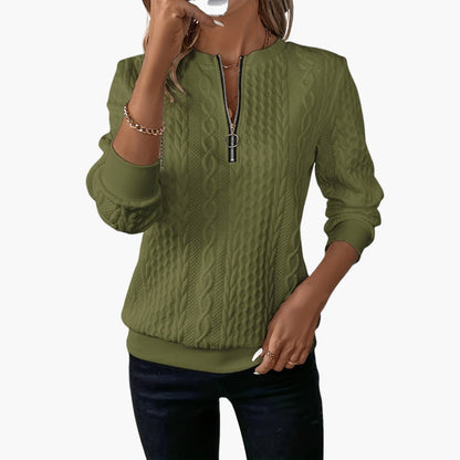 Cable Knit Women's Pullover Sweater | Front Zipper, Long Sleeve 10