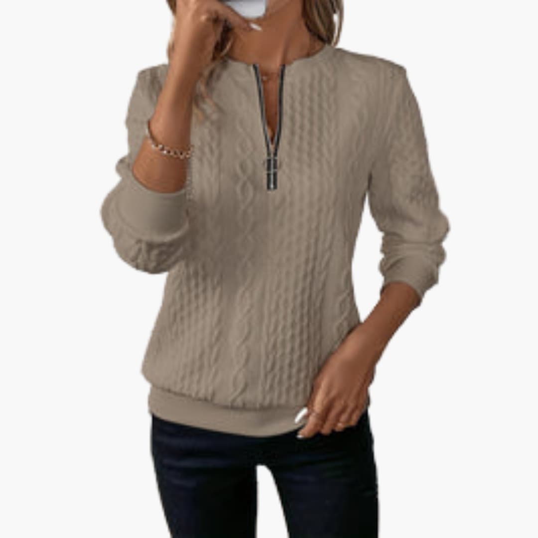 Cable Knit Women's Pullover Sweater | Front Zipper, Long Sleeve 11