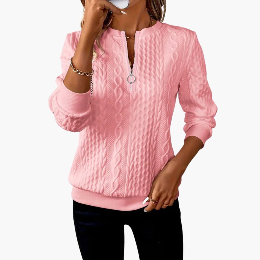 Cable Knit Women's Pullover Sweater | Front Zipper, Long Sleeve 12