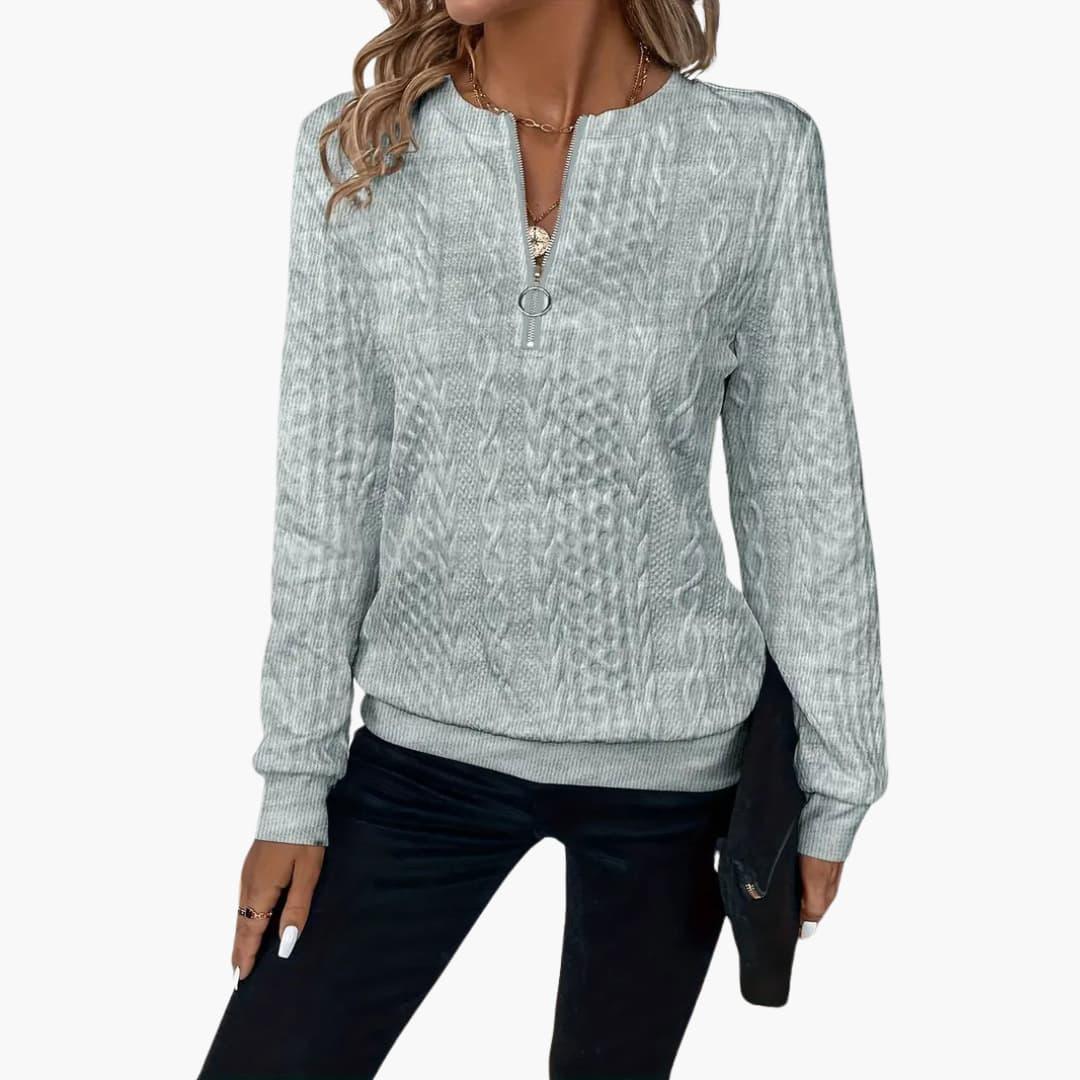 Cable Knit Women's Pullover Sweater | Front Zipper, Long Sleeve 4