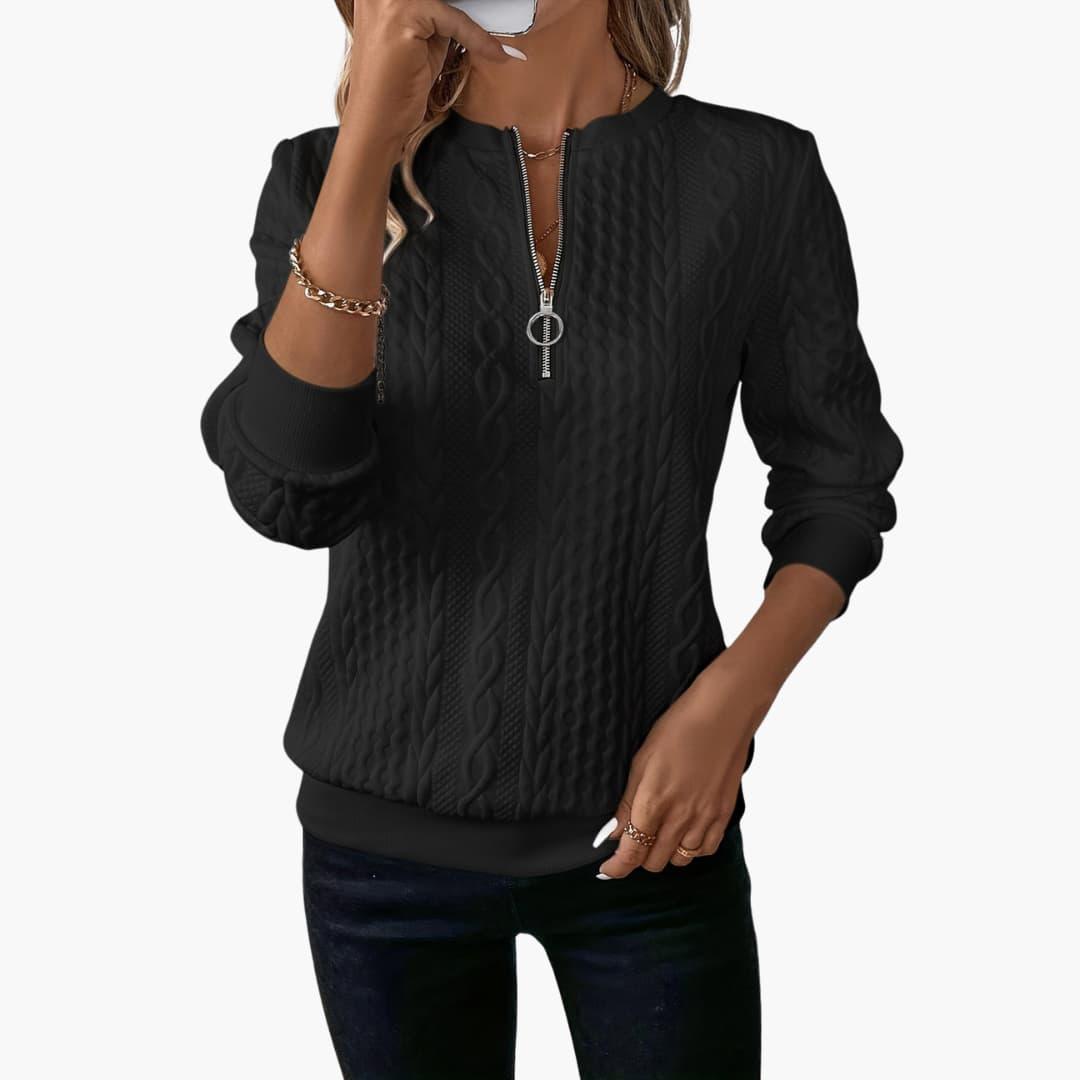 Cable Knit Women's Pullover Sweater | Front Zipper, Long Sleeve 6