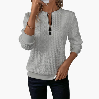 Cable Knit Women's Pullover Sweater | Front Zipper, Long Sleeve 9