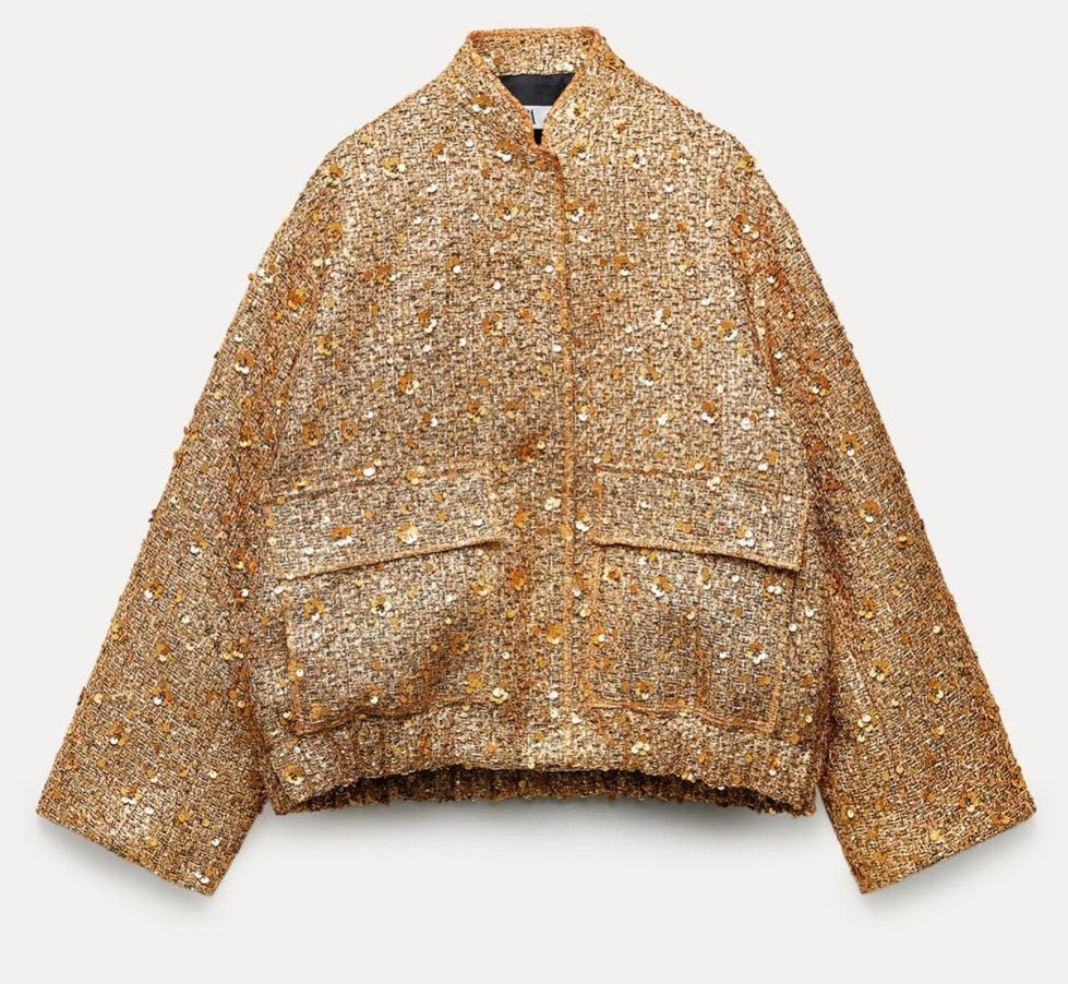 Refined Blazer with Gold Glitter Accents | Elegant Statement Outerwear