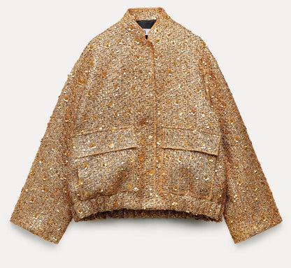 Refined Blazer with Gold Glitter Accents | Elegant Statement Outerwear