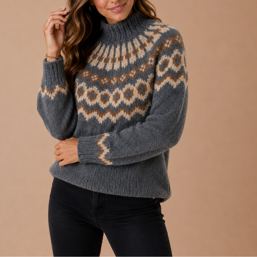 Runa Fair Isle Turtleneck – Women's Sweater in Grey