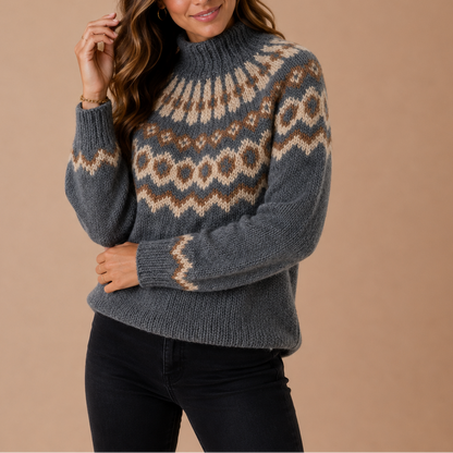 Runa Fair Isle Turtleneck – Women's Sweater in Grey