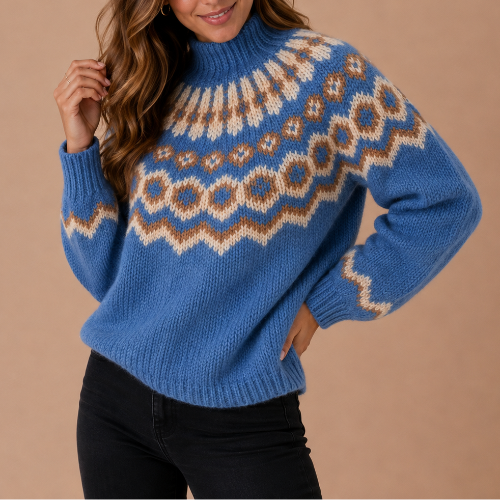 Runa Fair Isle Turtleneck in Grey – Women's Sweater