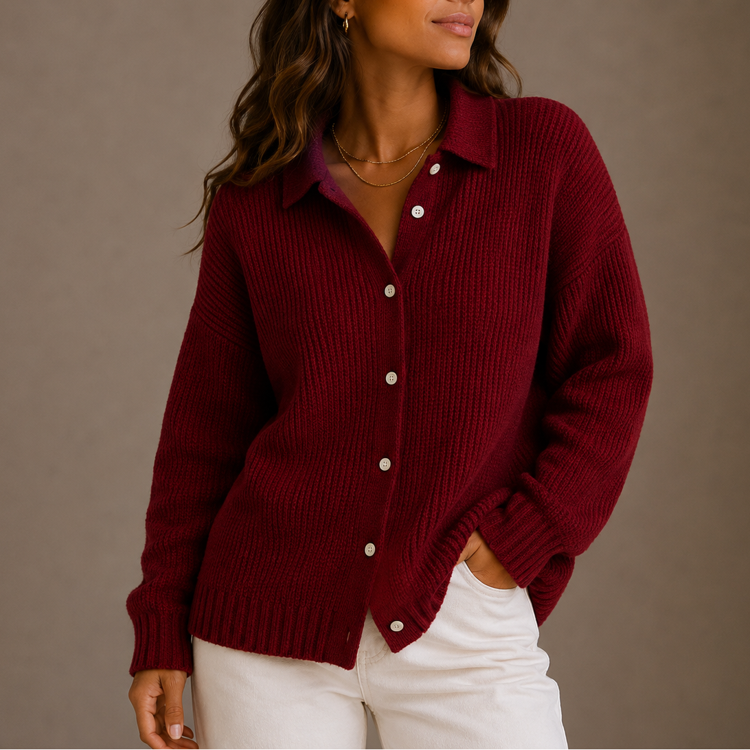 Tessa Collared Ribbed in Blue – Women's Cardigan
