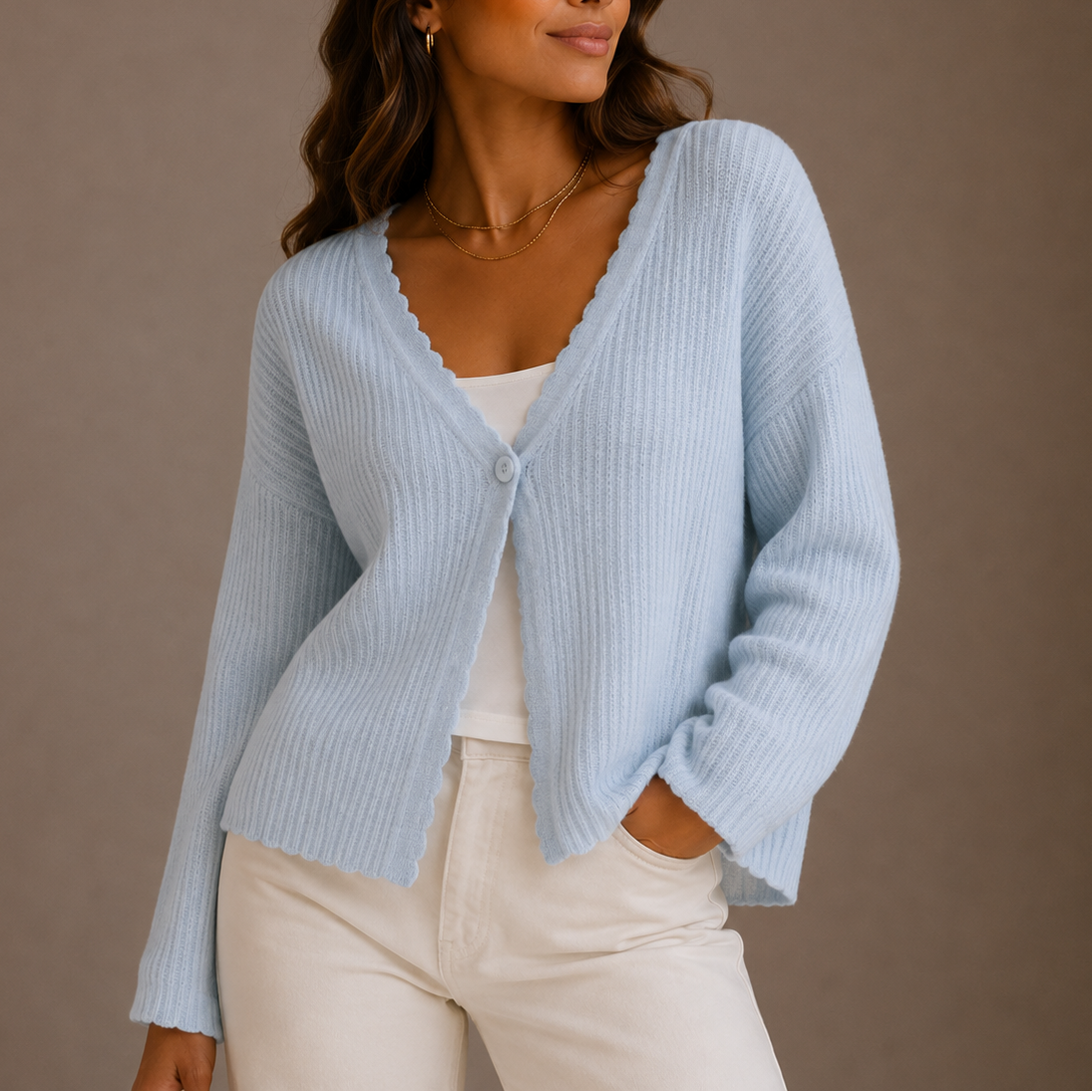 Marit V-Neck Lightweight – Women's Cardigan in Blue