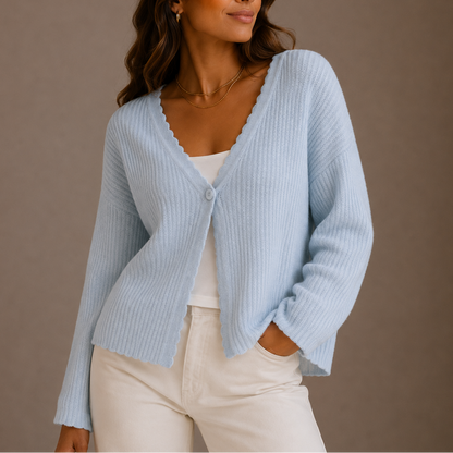 Marit V-Neck Lightweight – Women's Cardigan in Blue