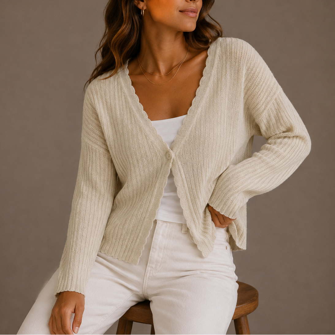 Marit V-Neck Lightweight in White – Women's Cardigan