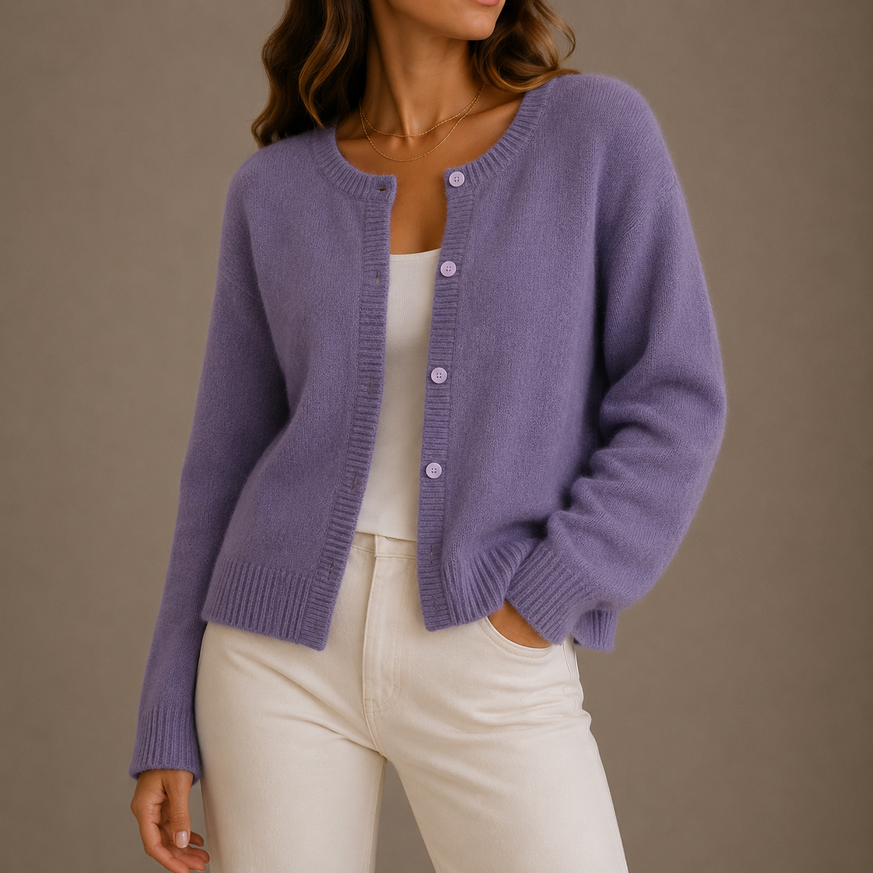 Fenna Round Neck Button-Up in Gray – Women's Cardigan