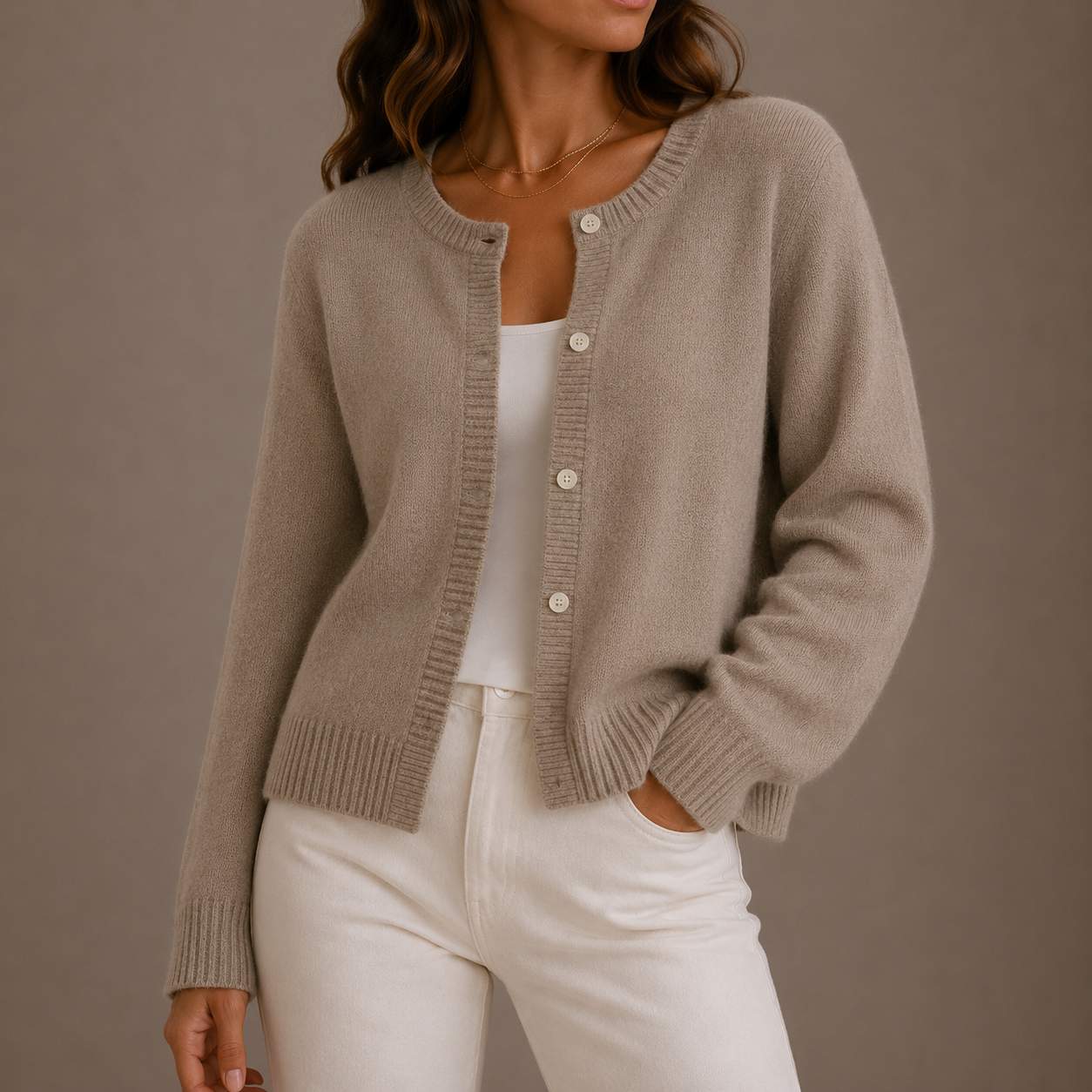 Fenna Round Neck Button-Up in Gray – Women's Cardigan