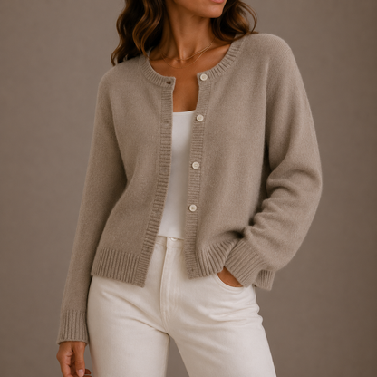 Fenna Round Neck Button-Up in Gray – Women's Cardigan