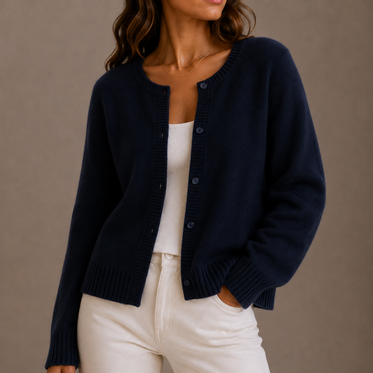 Fenna Round Neck Button-Up in Black – Women's Cardigan
