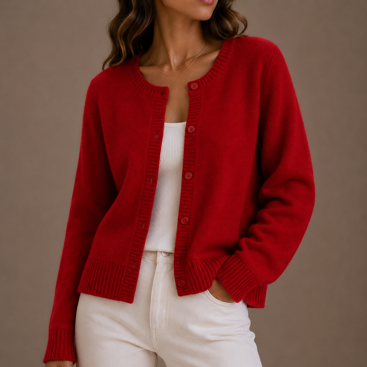 Fenna Round Neck Button-Up in White – Women's Cardigan