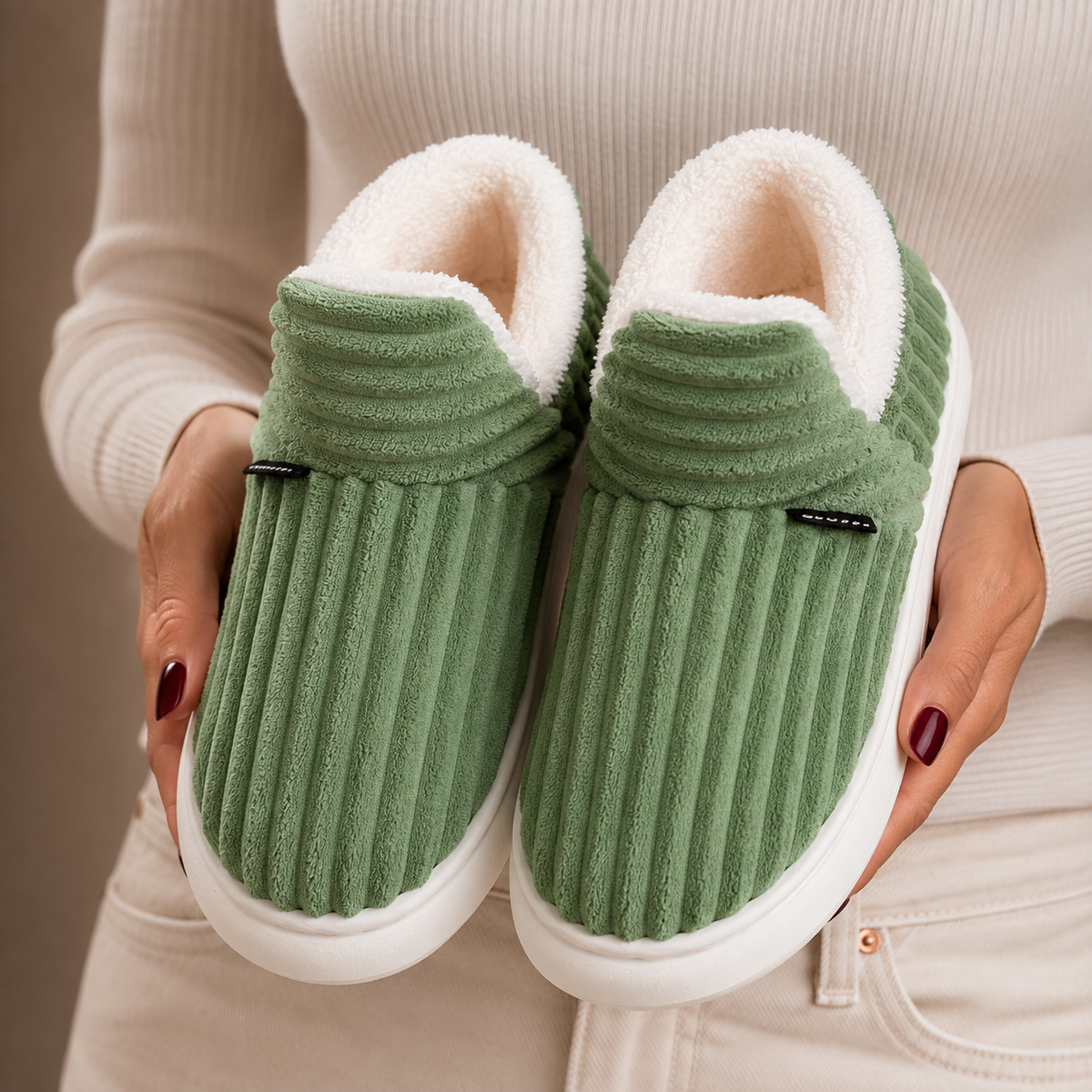 Sable | Fleece-Lined Ribbed Winter Slippers