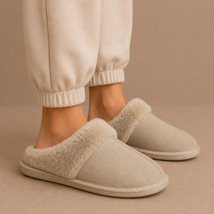 Thea | Suede Mule Slippers with Faux Fur Lining