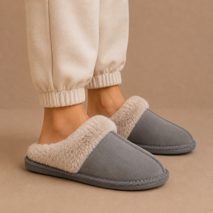 Thea | Suede Mule Slippers with Faux Fur Lining